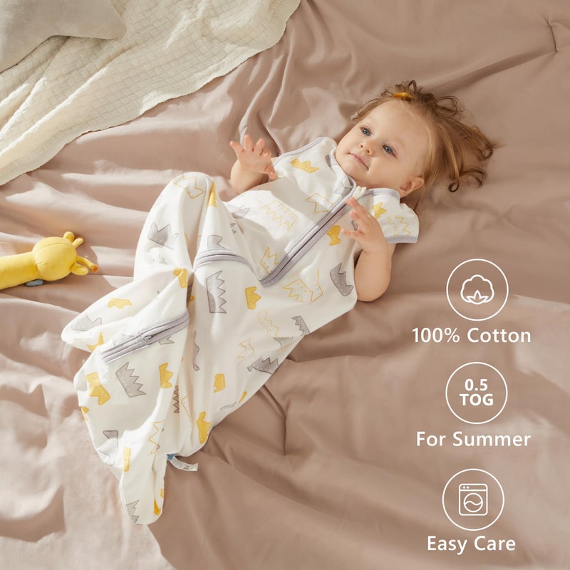 TILLYOU 2 Pack Baby Sleep Sack 6-12 Months 100% Cotton Wearable Blanket 0.5 TOG Sleeveless Summer Sleep Sacks with 2-Way Zipper, Gray Crown - Image 3